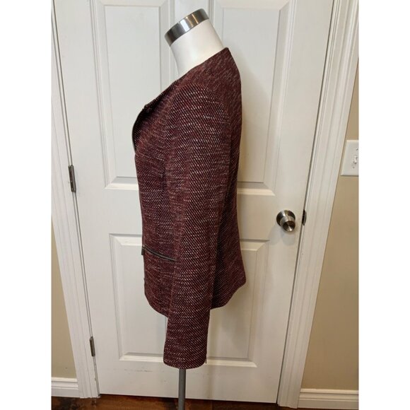 Lafayette 148 New York Red White Tweed Zip-Up Jacket w/ Leather Trim, Size M - Picture 4 of 7